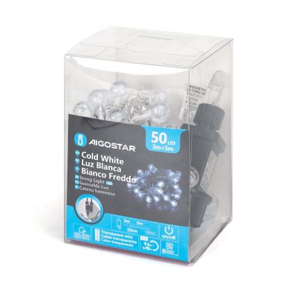Aigostar - LED buiten kerstsnoer 50xLED/8 functies 8m IP44 koel wit