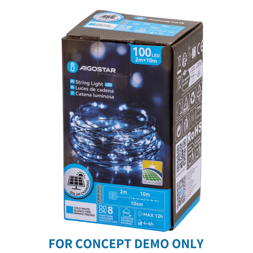 Aigostar - LED buiten kerstsnoer 600xLED/8 functies 5m IP44 koel wit