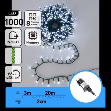 Aigostar - LED buiten kerstverlichting 1000xLED/8 functies 23m IP44 koud wit