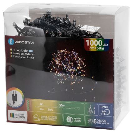 Aigostar - LED buiten kerstverlichting 1000xLED/8 functies 53m IP44 meerkleurig