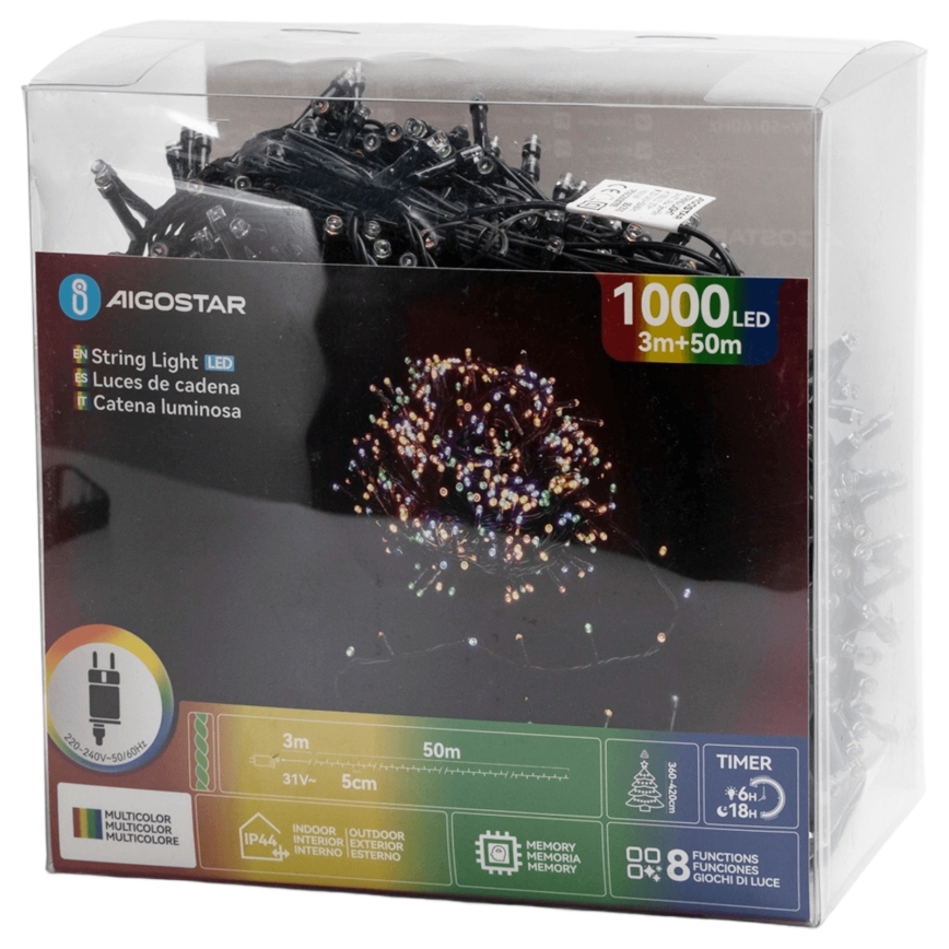 Aigostar - LED buiten kerstverlichting 1000xLED/8 functies 53m IP44 meerkleurig