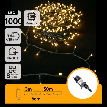 Aigostar - LED buiten kerstverlichting 1000xLED/8 functies 53m IP44 warm wit