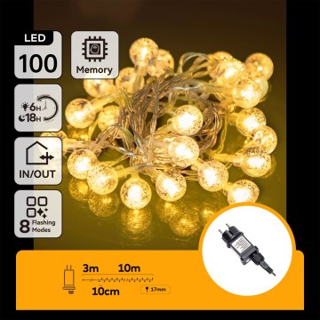 Aigostar - LED buiten kerstverlichting, 100x LED, 8 functies, 13 m, IP44, warm wit