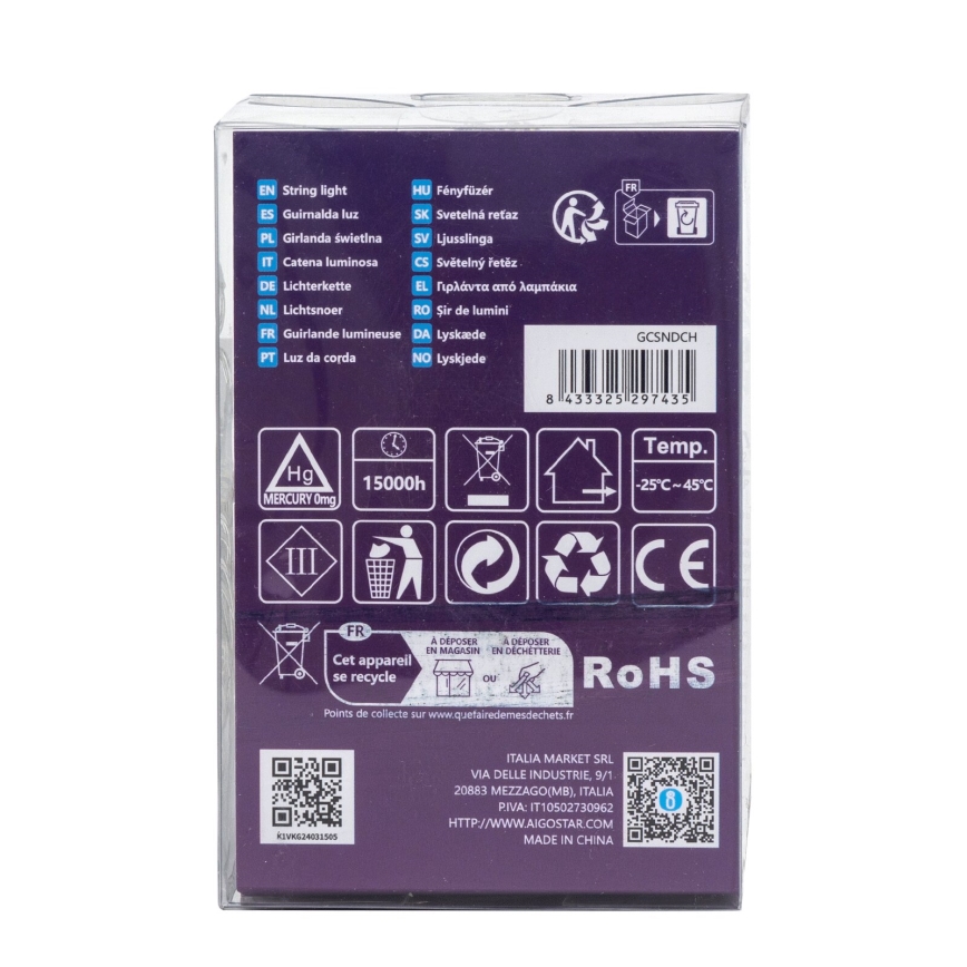 Aigostar - LED buiten kerstlichtsnoer 100xLED/8 functies/3xAA 10,3m IP44 koel wit