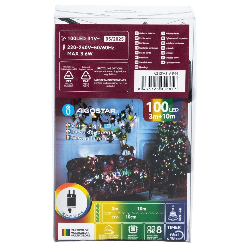 Aigostar - LED buiten kerstverlichting 100xLED/8 functies 13m IP44 meerkleurig