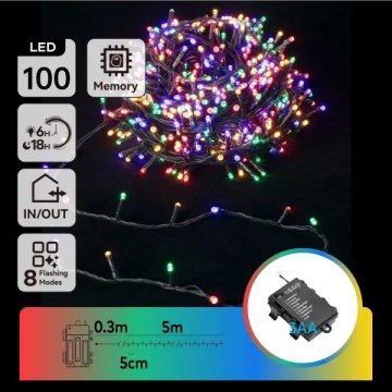 Aigostar - LED buiten kerstverlichting 100xLED/8 functies 3xAA 5,3 m IP44 meerkleurig