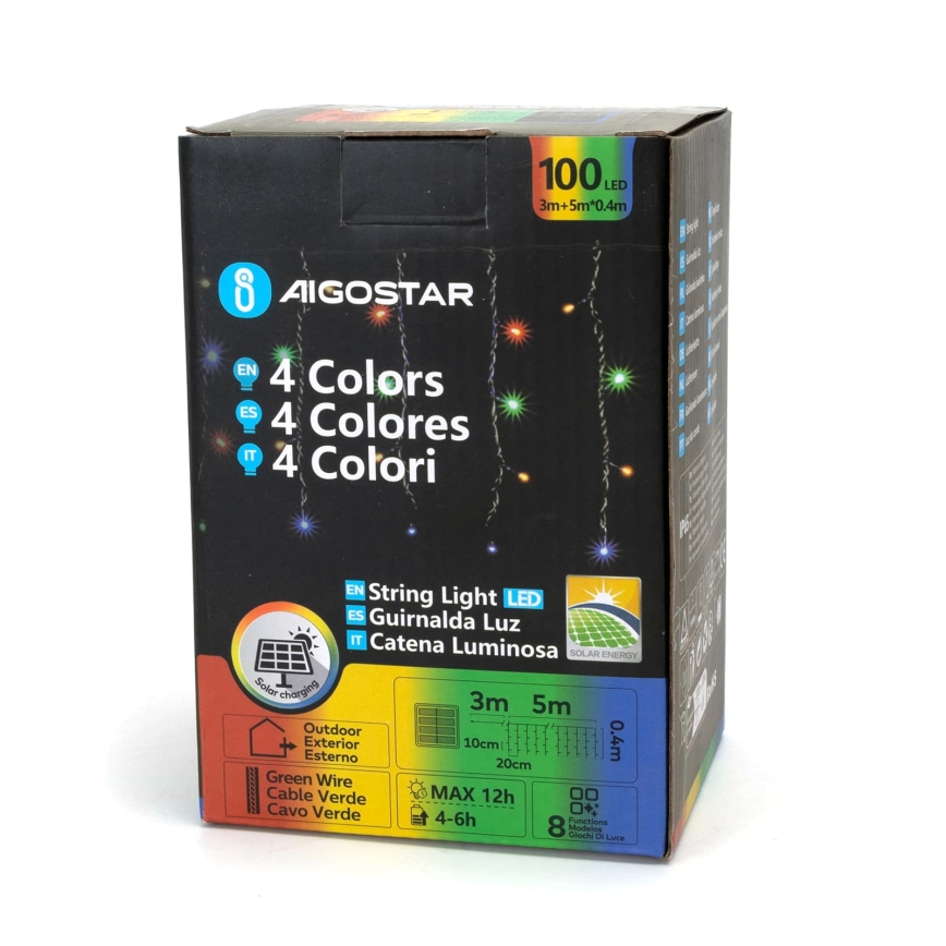Aigostar - LED zonne-kerstverlichting 100xLED/8 functies 8x0,4m IP65 meerkleurig 1200 mAh