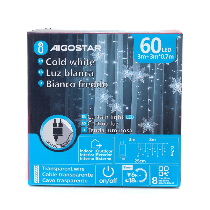 Aigostar - LED kerstsnoer voor buiten 120xLED/8 functies 3x0,7m IP44 koud wit + afstandsbediening