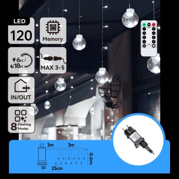 Aigostar - LED buiten kerstverlichting 120xLED/8 functies 3x0,6m IP44 koud wit + afstandsbediening