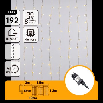 Aigostar - LED buiten kerstverlichting 192xLED/8 functies 4,5x1,2m IP44 warm wit
