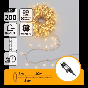 Aigostar - LED buiten kerstverlichting 200xLED/8 functies 13m IP44 warm wit