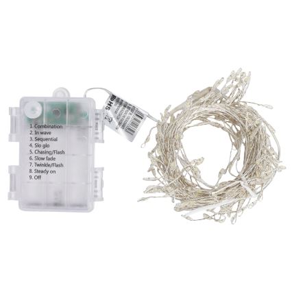Aigostar - LED buiten kerstlichtsnoer 200xLED/8 functies 3xAA 6,3m IP44 koud wit