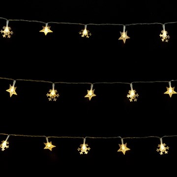 Aigostar - LED buiten kerstverlichting 25x LED, 8 functies, 3x AA, 2,5 m, IP44, warm wit, sterren