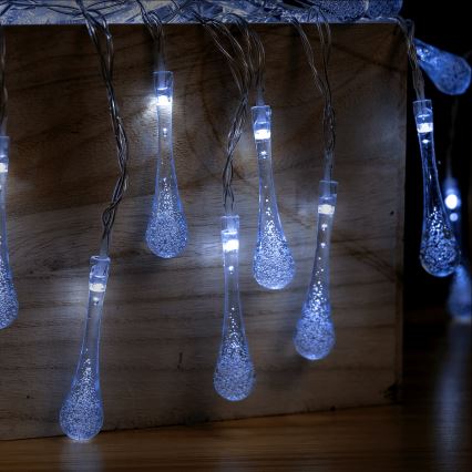 Aigostar - LED buitenlichtsnoer 25xLED/8 functies 3xAA 2,5 m IP44 koel wit druppelvormig