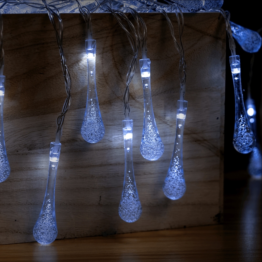 Aigostar - LED buitenlichtsnoer 25xLED/8 functies 3xAA 2,5 m IP44 koel wit druppelvormig