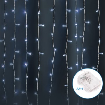 Aigostar - LED buiten kerstverlichting 300xLED/8 functies 3xAA 6x2m IP44 koud wit