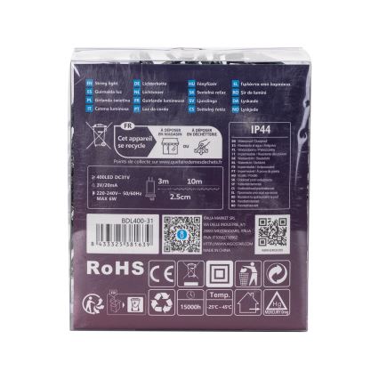 Aigostar - LED buiten kerstverlichting 400 LED / 8 functies, 13 m, IP44, koud wit