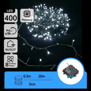 Aigostar - LED buiten kerstverlichting 400xLED/8 functies 4xAA 20,3 m IP44 koud wit