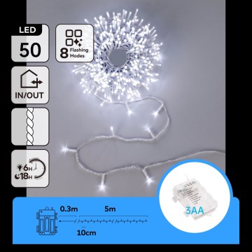 Aigostar - LED Buiten kerstverlichting 50xLED 5,3m IP44 koud wit