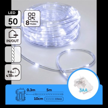Aigostar - LED Buiten kerstverlichting 50xLED/8 functies 3xAA 5,3m IP44 koud wit
