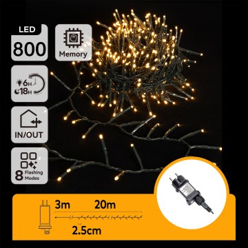 Aigostar - LED buiten  lichtsnoer 800xLED/8 functies 23m IP44 warm wit