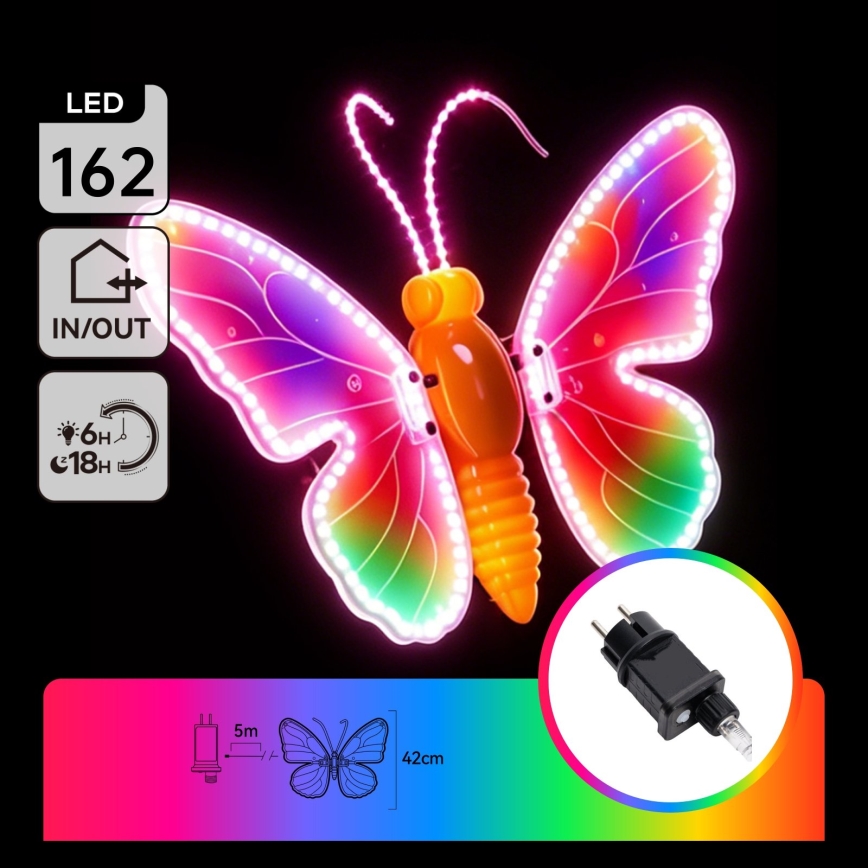 Aigostar - LED buitendecoratie 162xLED 42 cm IP44 vlinder/meerkleurig