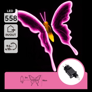 Aigostar - LED buitendecoratie 558xLED 90 cm IP44 vlinder/roze