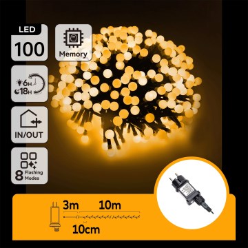 Aigostar - LED buitendecoratiesnoer 100xLED/8 functies 10 m IP44 warm wit