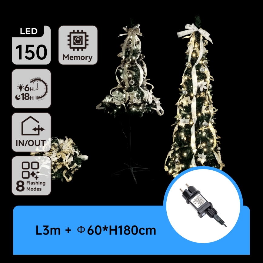 Aigostar - LED-buitenkerstboom 150xLED 1,8m IP44 wit/goud koel wit