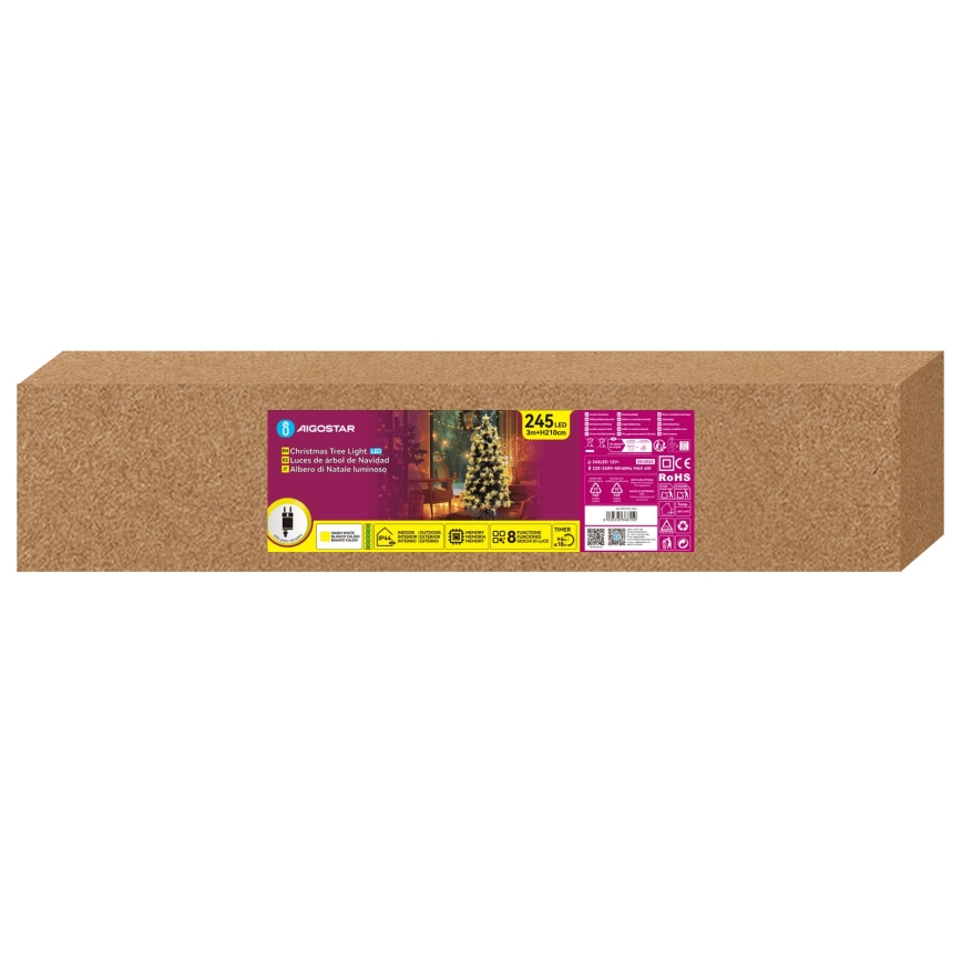Aigostar - LED buiten kerstboom 245xLED/8 functies 2,1 m IP44 warm wit