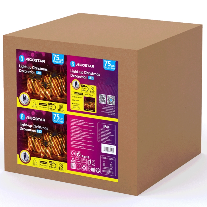 Aigostar- LED buitenkerstdecoratie 3,6W/31/230V 2700K 20/25/30cm IP44 cadeaus