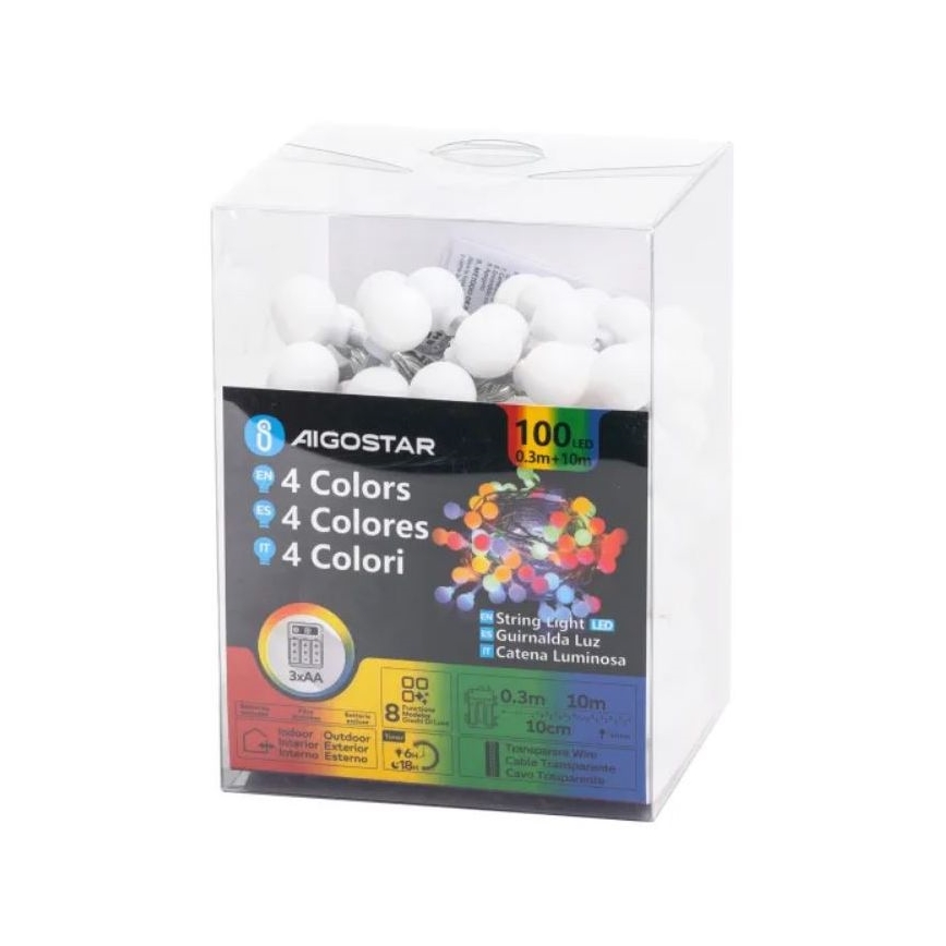Aigostar - LED lichtsnoer voor buiten 100xLED/3xAA/8 functies 10,3 m IP44 multicolor