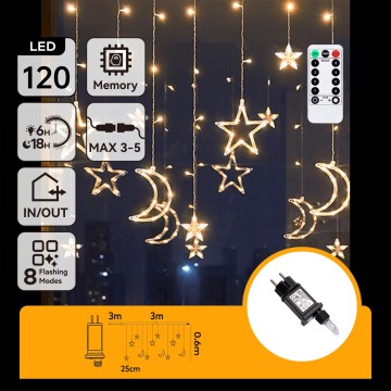 Aigostar - LED buitenlichtsnoer 120xLED/6W/230V/8 functies 3x0,6m IP44 warm wit + afstandsbediening