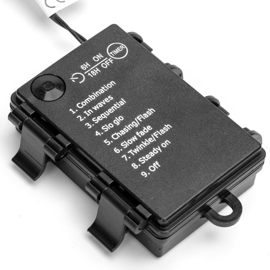 Aigostar-LED Buitenlichtsnoer 300xLED/8 functies 3xAA 15,3m IP44 warm wit