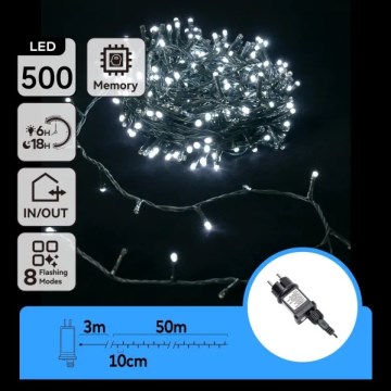 Aigostar - LED buitenlichtsnoer 500xLED/8 functies 53m IP44 koud wit