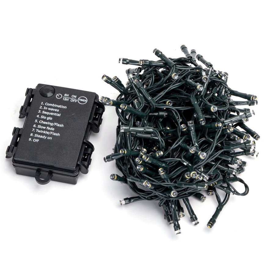 Aigostar - LED buitenlichtsnoer 200xLED/8 functies 3xAA 10,3m IP44 warm wit