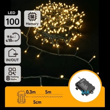 Aigostar - LED buitensnoer 100xLED/8 functies 3xAA 5,3 m IP44 warm wit