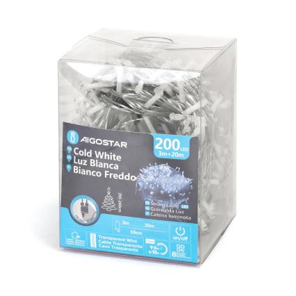 Aigostar - LED buitensnoer 200xLED/8 functies 23m IP44 koud wit