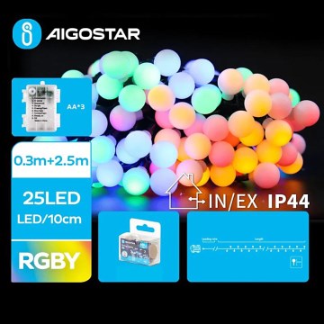Aigostar - LED buitensnoer 25xLED/3xAA/8 functies 2,8 m IP44 meerkleurig