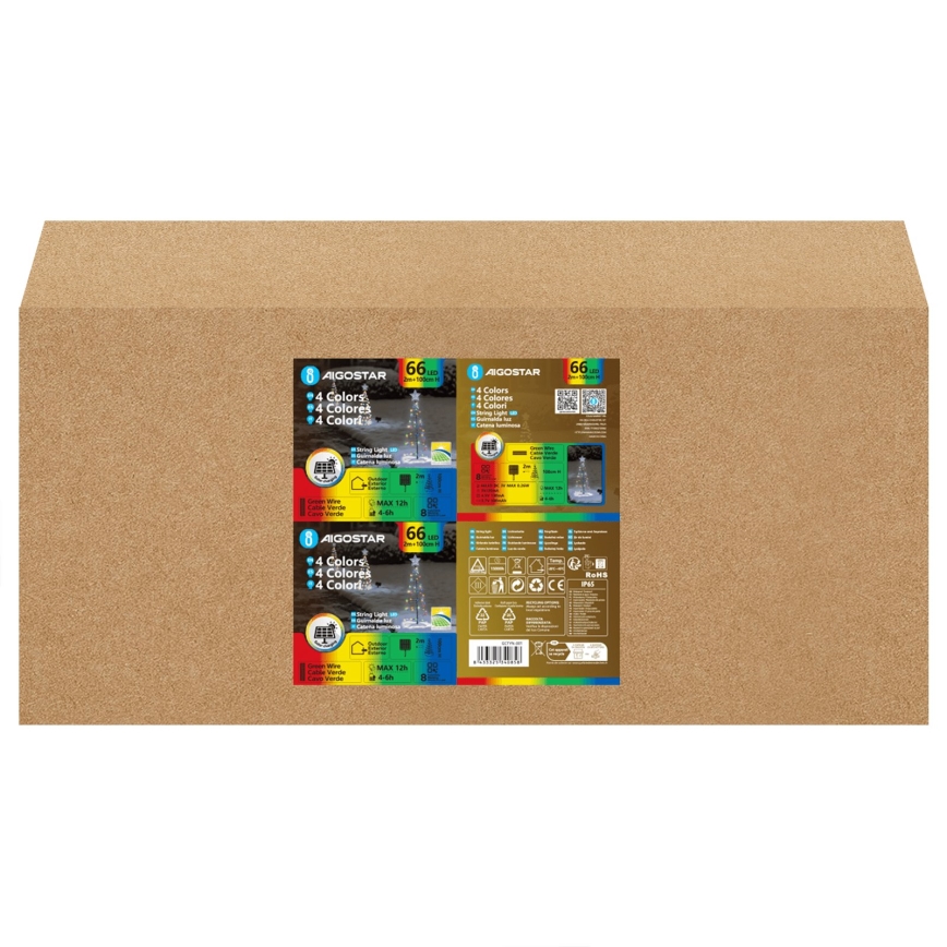Aigostar - Décoration de Noël solaire à LED 66xLED/0,59W/3,7V 100 cm IP65 130 mAh sapin multicolore