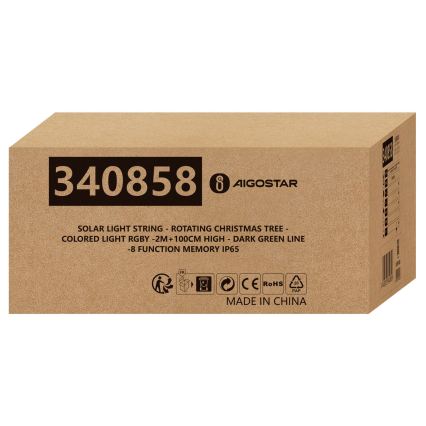 Aigostar - Décoration de Noël solaire à LED 66xLED/0,59W/3,7V 100 cm IP65 130 mAh sapin multicolore
