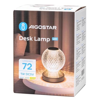 Aigostar - LED Dimbare oplaadbare tafellamp LED/1W/5V 2700/4000/6500K 1800mAh 13,5 cm