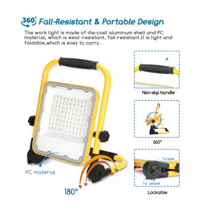 Aigostar - LED Dimbaar rechargeable Schijnwerper LED/50W/5V 6500K IP65