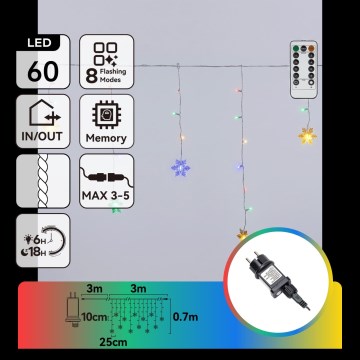 Aigostar - LED-dimbare kerstverlichting voor buiten 60xLED/8 functies 6x0,7 m IP44 meerkleurig + afstandsbediening