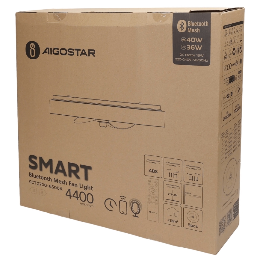 Aigostar - LED Dimbare plafondlamp met ventilator MESH LED/40W/230V 2700-6500K zwart + afstandsbediening