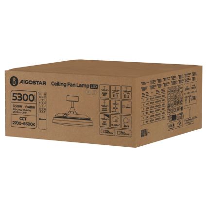 Aigostar - LED dimbare plafondventilator LED/50W/230V 2700-6500K 106cm wit + afstandsbediening