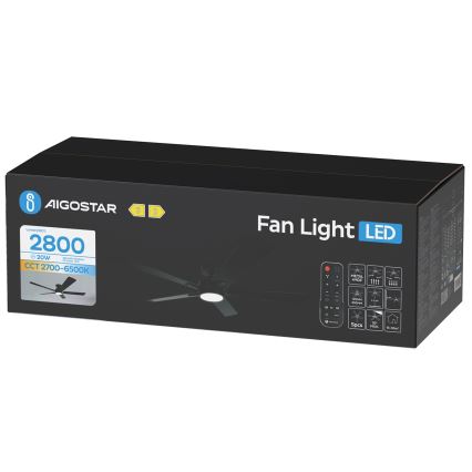 Aigostar - Dimbare LED-plafondventilator, 20W, 230V, 2700-6500K, 132 cm, zwart, met afstandsbediening