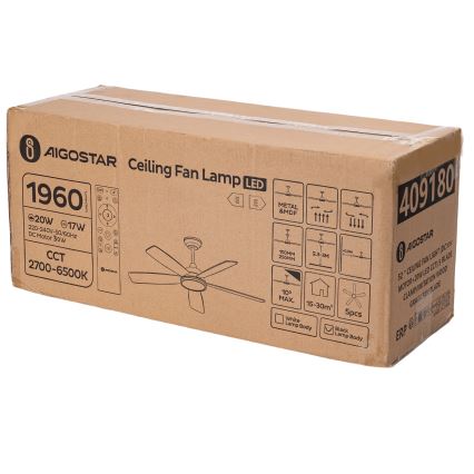 Aigostar - LED dimbare plafondventilator LED/20W/230V 2700-6500K 132cm beige + afstandsbediening