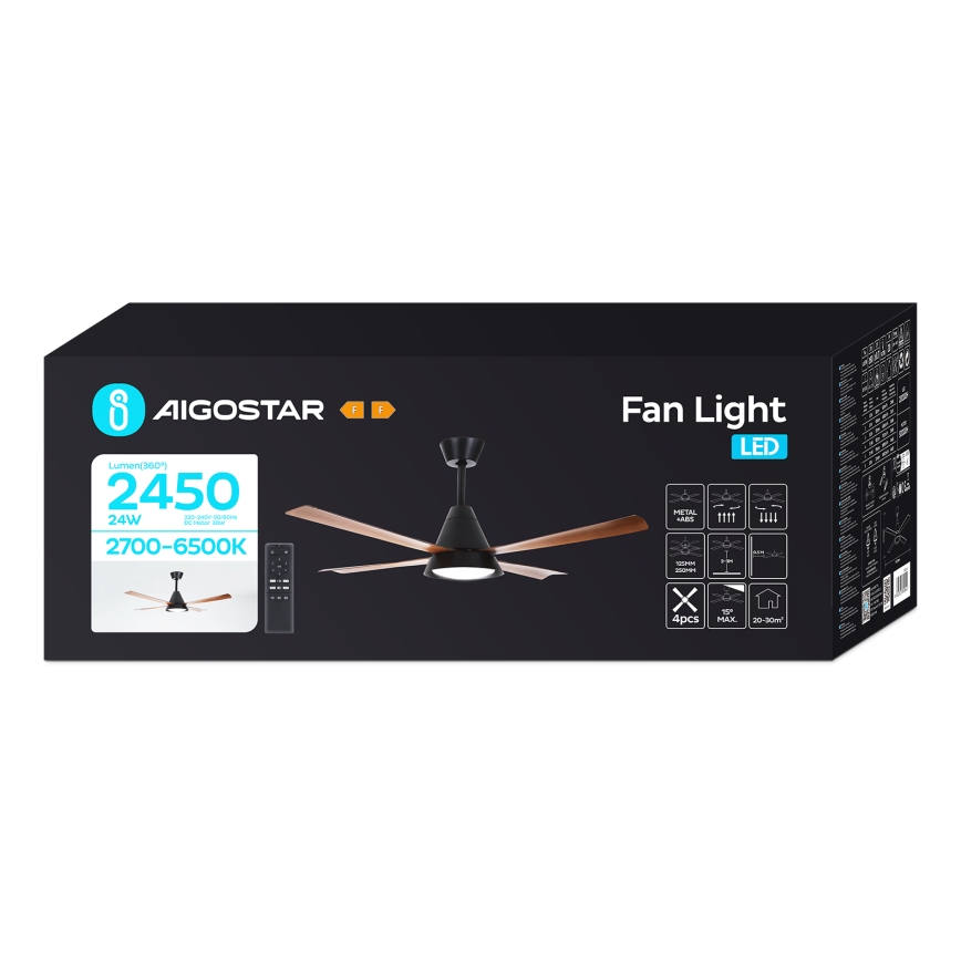 Aigostar - LED dimbare plafondventilator LED/24W/230V 2700-6500K 132cm + afstandsbediening