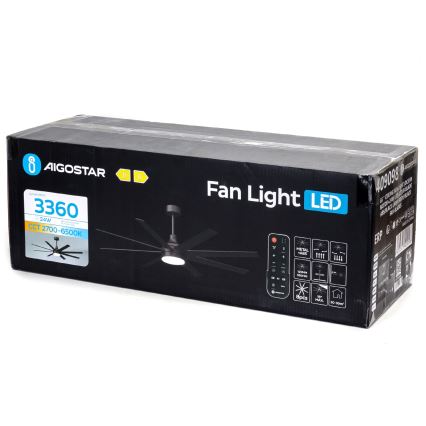 Aigostar - LED dimbare plafondventilator LED/24W/230V 2700-6500K 165cm zwart + afstandsbediening